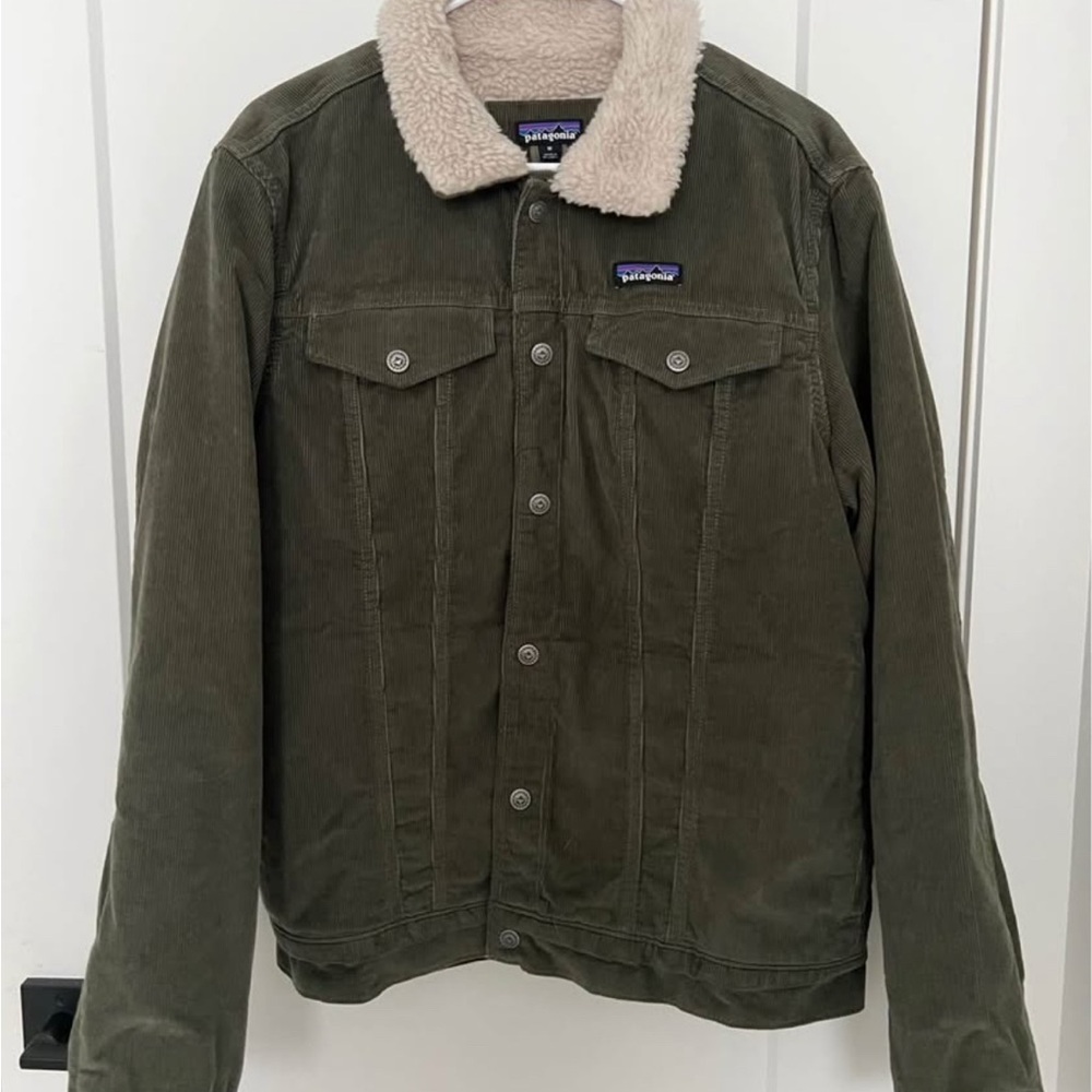 Patagonia Olive Corduroy Jacket with Sherpa Collar